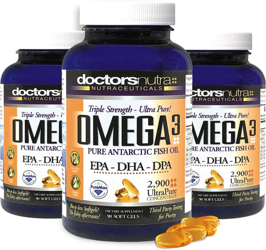 (Pack of 3) Natural Wild Omega 3 Fish Oil DPA Supplement 2,900 Milligrams Triple Strength Ultra Pure Concentrated, EPA-DPA-DHA, SoftGels with no Fish-Tasting Burps