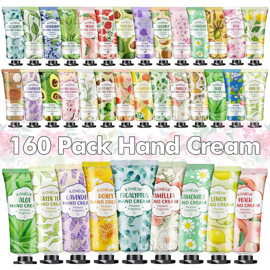 KONEUK 160 Pack Hand Cream Gifts Set For Women, Mothers Day Gifts for Mom, Teacher Appreciation Gifts, Nurses Week Gifts and Bridal Wedding Favors, Bulk Hand Lotion Travel Size for Dry Cracked Hands