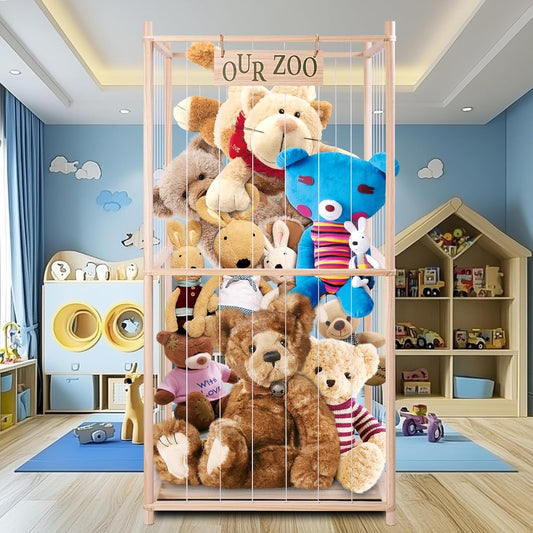 27 * 27 * 54in Oversized Stuffed Animal Storage Corner Organizer Wooden Design with Elastic Cord, Capable of Holding Up to 300 Stuffed Animal– Ideal for Birthday Gift
