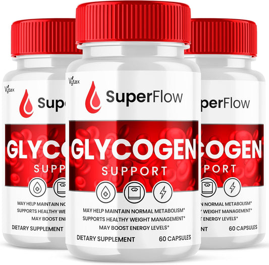 (3 Pack) Super Flow Glycogen Support, Super Flow Blood Support Capsules, Super Flow Maximum Strength Blood Vitamin Supplement - All Natural Glycogen Support for Healthy Blood Vessels (180 Capsules)
