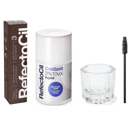 RefectoCil Hair Tinting Kit Includes Cream Hair Dye + Liquid Oxidant 3% + Mixing Brush & Mixing Dish