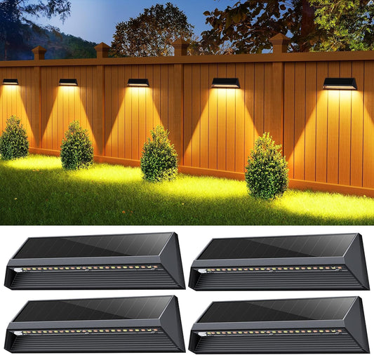 LETMY Solar Fence Lights Outdoor, 3X Bigger & Brighter Fence Lights Solar Powered, 3 Modes IP67 Waterproof Solar Wall Lights, Auto On\/Off Solar Deck Lights for Outside Yard Step Pool Patio Porch\/4Pack