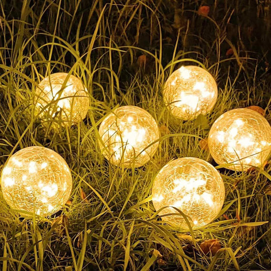 SyouHome Solar Garden Lights Outdoor Waterproof, 6 Pack LEDs Cracked Glass Ball Light, Ground Landscape Garden Decor, Solar Globe Decorative for Pathway\/Patio\/Lawn\/Yard (Warm White, 3.9")