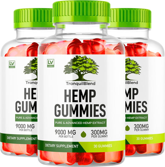 (3 Pack) Tranquil Blend Gummies, Tranquil Blend Gummies Hemp, Tranquil Blend Vitamin Supplement Support - All Natural Gummies, TranquilBlend Gummies Advanced Formula Gummys, 90 Gummies for 3 Month