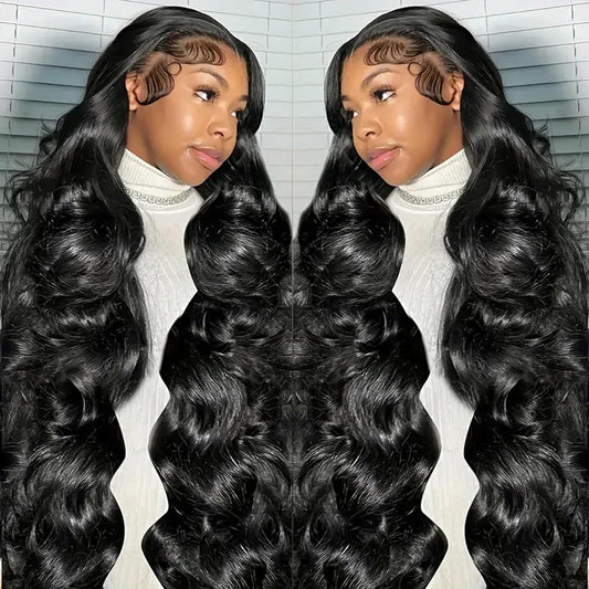 13x6 HD Lace Front Wigs Human Hair Body Wave Pre Plucked 250 Density 18 inch Black Wavy Wig