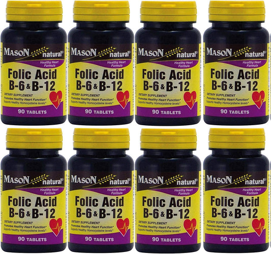 Folic Acid B-6 & B12 Heart Health Formula 90 Tablets per Bottle Pack of 8 Total 720 Tablets