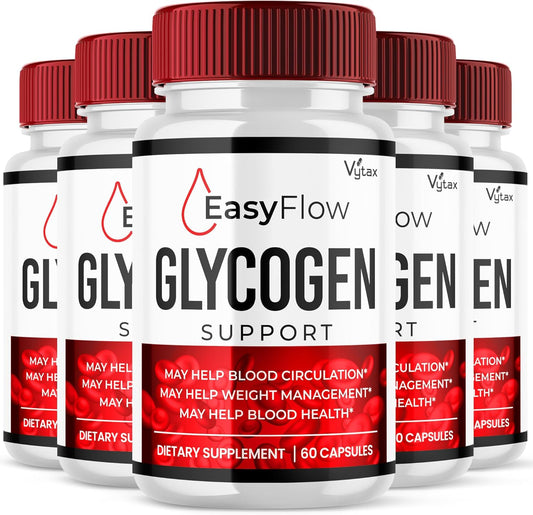 (5 Pack) Easy Flow Glycogen Support, Easy Flow Blood Support Capsules, Easy Flow Maximum Strength Blood Vitamin Supplement - All Natural Advanced Glycogen Support Healthy Blood Vessels (300 Capsules)