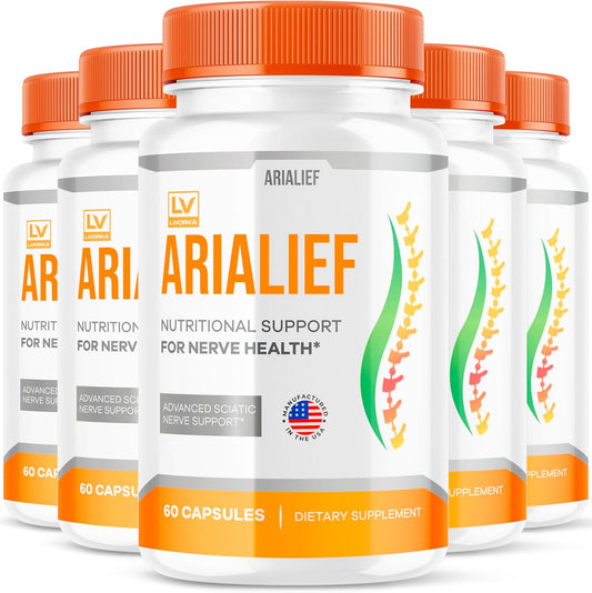 (5 Pack) Arialief Capsules for Sciatica, Arialeaf Nutritional Support for Nerve Health, Arialeaf Prime Palm Sciatica, Aria Leaf Primepalm Aria LIEF Vitamin, 5 Month