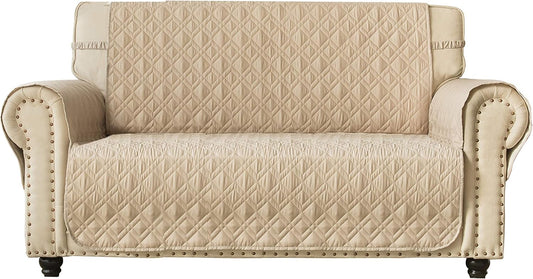 Ameritex Loveseat Cover Water-Resistant Quilted Furniture Protector with Back Nonslip Paws Slipcover for Dogs, Kids, Pets Loveseat Slipcover Stay in Place for Leather (46", Beige)