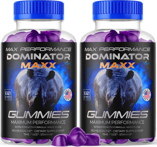 (2 Pack) Dominator Maxxx Gummies, Dominator Maxxx Advanced Maximum Strength Supplement Gummys, All Natural Formula Vitamin Dominator Maxxx for Men Premium Ingredients Dominate Max Gomita (120 Gummies)