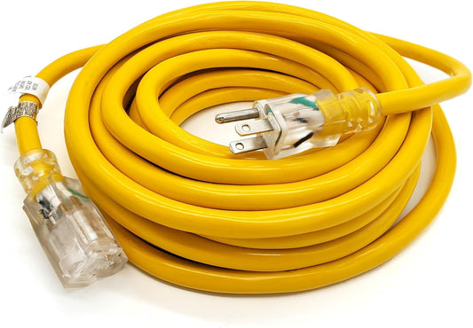 25 ft - 10 Gauge Heavy Duty Extension Cord - Lighted SJTW - Indoor\/Outdoor Extension Cord by Watt's Wire - 25' 10-Gauge Grounded 15 Amp Extension Cord