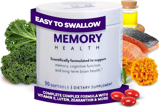 Brain Supplement for Memory and Focus with Vitamin E (90 softgels/30 Servings) - Brain Booster Softgels for Clarity, Energy-Supplements for Concentration-Omega 3, Carotenoid