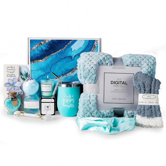 Birthday Gifts For Women, Self Care Gifts For Women - Jade Roller, 10 in 1 Spa Basket Care Package, Get Well Soon Gifts w\/ Plush Blanket, Relaxing Spa Gift Basket, Birthday Gift Basket For Mom Wife