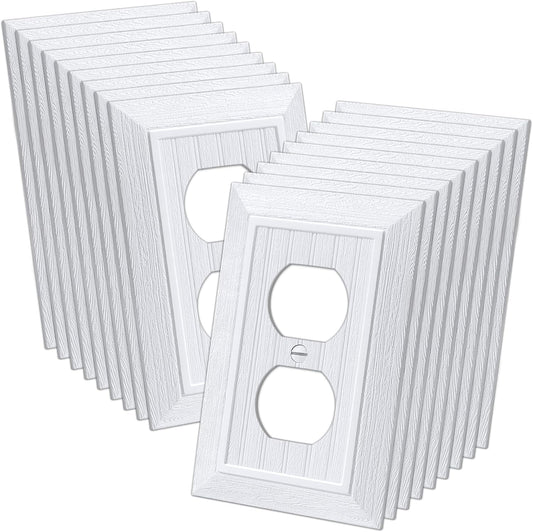 (20 Pack) CML Classic Single Duplex Beadboard Wall Plate, 1-Gang Vintage Outlet Covers, Retro Wood Grain Design White Switch Plates, Standard Size 3.15\u201DX 4.87\u201D, Impact Resistant, UL Listed