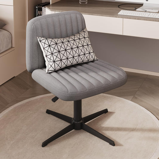 Armless Criss Cross Chair Comfy Office Chair with Lumbar Support Pillow Home Office Desk Chair No Wheels Computer Chair Vanity Chair for Makeup Room, Living Room Chairs (Grey+Black Base)