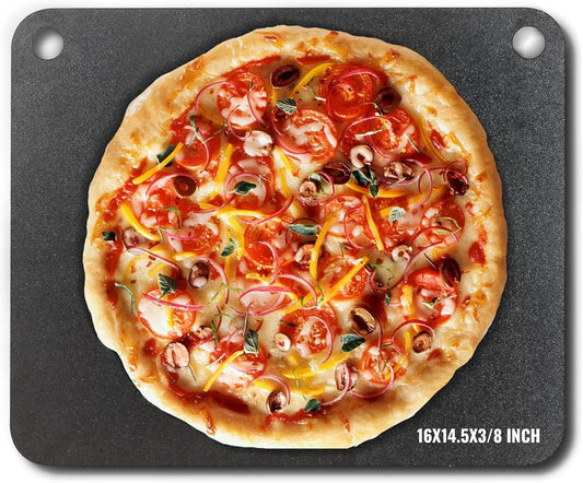 VEVOR Pizza Steel, 16" x 14.5" x 3\/8" Pizza Steel Plate for Oven, Pre-Seasoned Carbon Steel Pizza Baking Stone with 20X Higher Conductivity, Heavy Duty Pizza Pan for Outdoor Grill, Indoor Oven