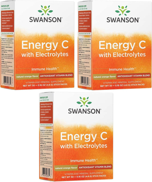 Swanson Vitamin 1000 Milligrams Energy Vitamin C with Electrolytes 30-0.16 Ounce (4.6 g) Packets 3 Pack