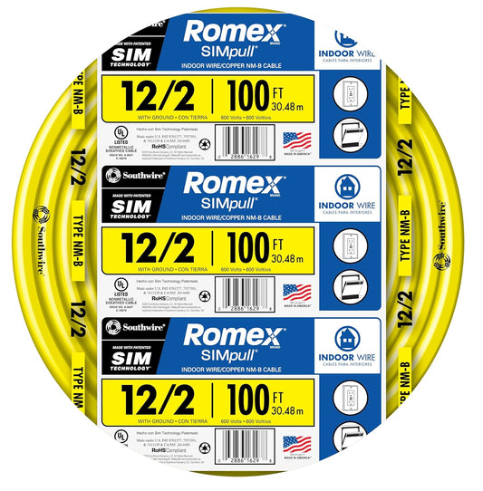Southwire Romex Brand Simpull Solid Indoor 12\/2 W\/G NMB Cable 100ft coil - SW# 28828228