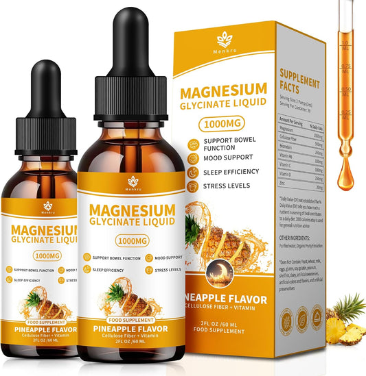 (2 Pack) Magnesium Glycinate Liquid Drops with Cellulose Fiber, Vitamin B6, C, D, Zinc, Magnesium,for Sleep, Nerve, Energy, Muscle, Bone, Calm & Digestion, High Absorption, 4 Fl oz