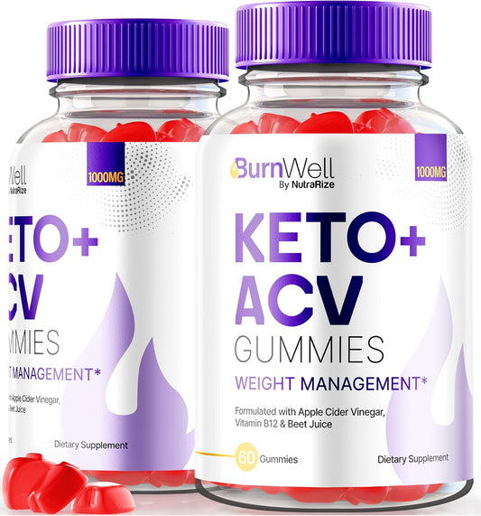 (2 Pack) BurnWell Keto ACV Gummies, Burn Well Advanced Keto + ACV Gummies Weight Loss Formula, 1000 MG Apple Cider Vinegar, Keto with B-Vitamins Plus ACV Gummy, Official Reviews (120 Gummies)