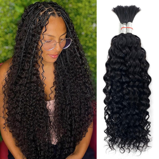 Human Braiding Hair Water Wave Bulk Human Hair For Braiding No Weft Wet And Wavy Human Hair Braiding Hair Extensions For Boho Braids Human Hair 2 Bundles 100g (20inch, Natural Black)