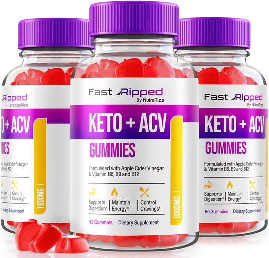(3 Pack) Fast Ripped Keto Gummies, Fast Ripped Keto + ACV Advanced Formula, Keto ACV Apple Cider Vinegar, 1000MG Vitamins Supplement, Maximum Strength Gummy Reviews (180 Gummies)