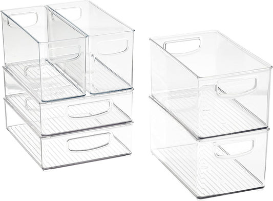 iDesign 6-Piece Recycled Plastic Small Stackable Kitchen Organizer Bin with Integrated Handles for Kitchen, Fridge, Freezer, Pantry & Cabinet Organization \u2013 Various Sizes, Clear