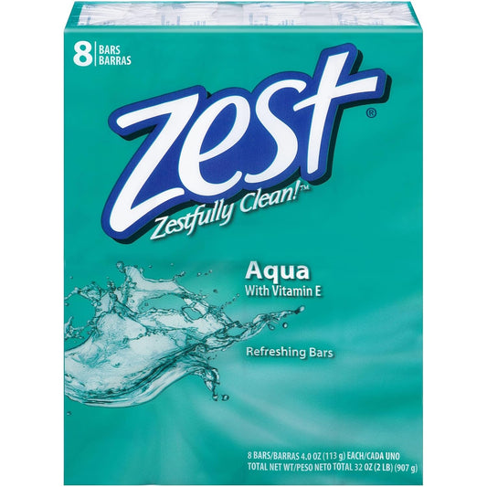 (PACK OF 40 BARS) Zest AQUA Deodorant Bar Soap with Vitamin E. All-in-one exfoliating & moisturizing soap Leaves Skin Smooth & Radian! Great for Hands, Face & Body! (40 Bars, 3.2oz Each Bar)