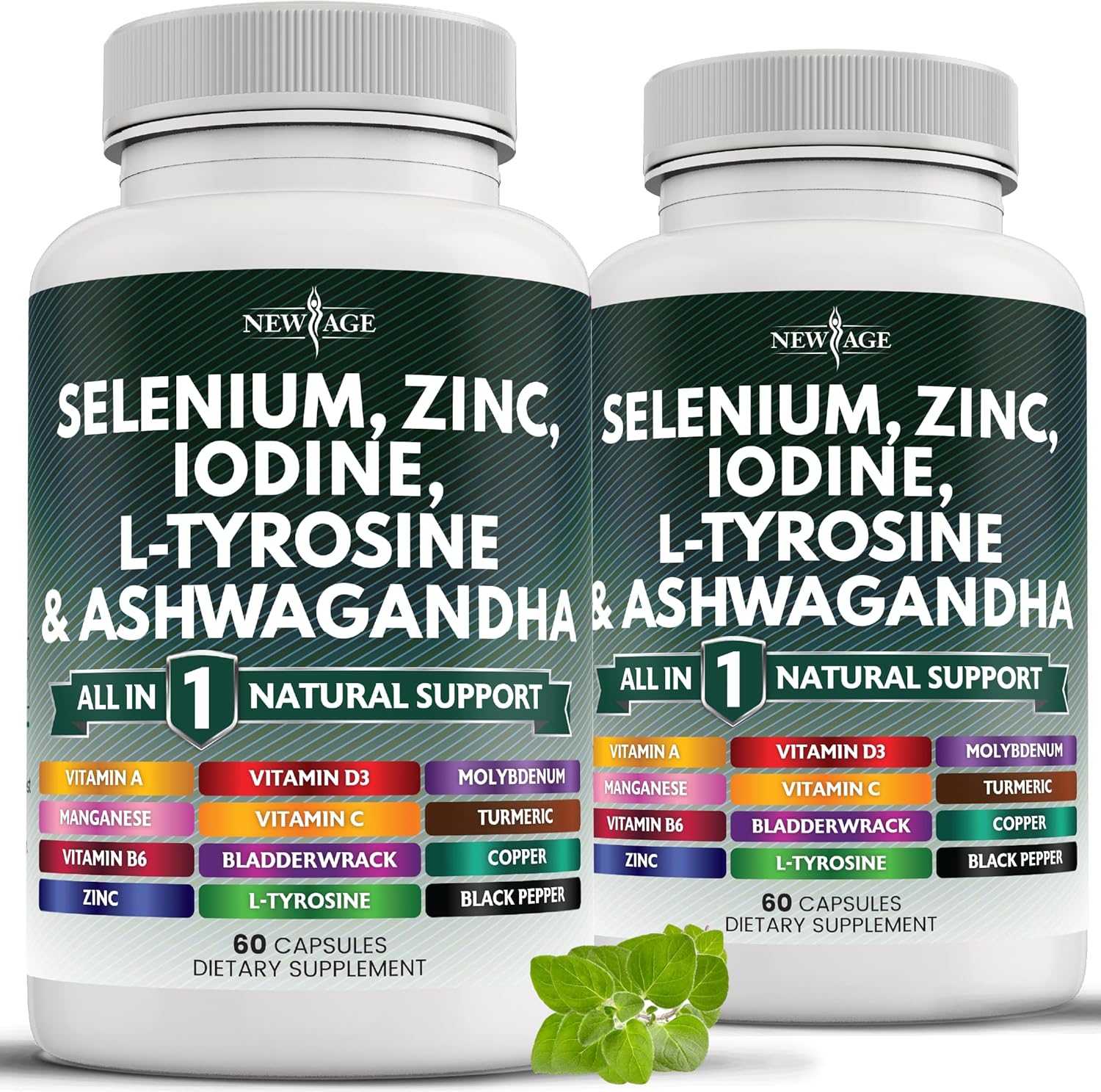 NEW AGE Selenium, Zinc, Iodine, L Tyrosine, Ashwagandha - Supplement for Women and Men with Bladderwrack, Turmeric, Silica Kelp, Schisandra - 120 Count