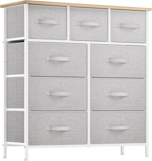 YITAHOME Dresser with 9 Drawers - Fabric Storage Tower, Organizer Unit for Room, Living Room, Hallway, Closets - Sturdy Steel Frame, Wooden Top & Easy Pull Fabric Bins (Light Gray)