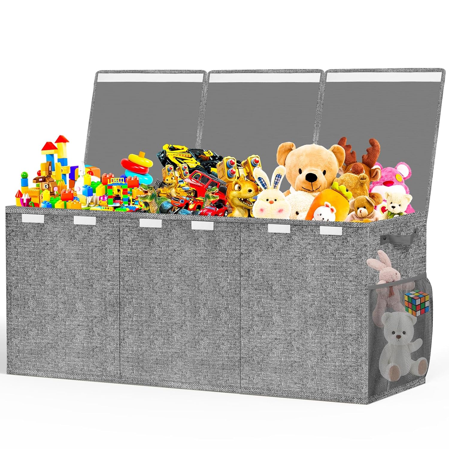 Beadsky Extra Large Toy Box, Toys Chest for Toddlers with Lids, Collapsible Toy Storage Organizer, Kids Bin Boxes Storage Basket for Boys, Girls, Nursery, Living Room, Playroom, 40"x14"x16", Gray