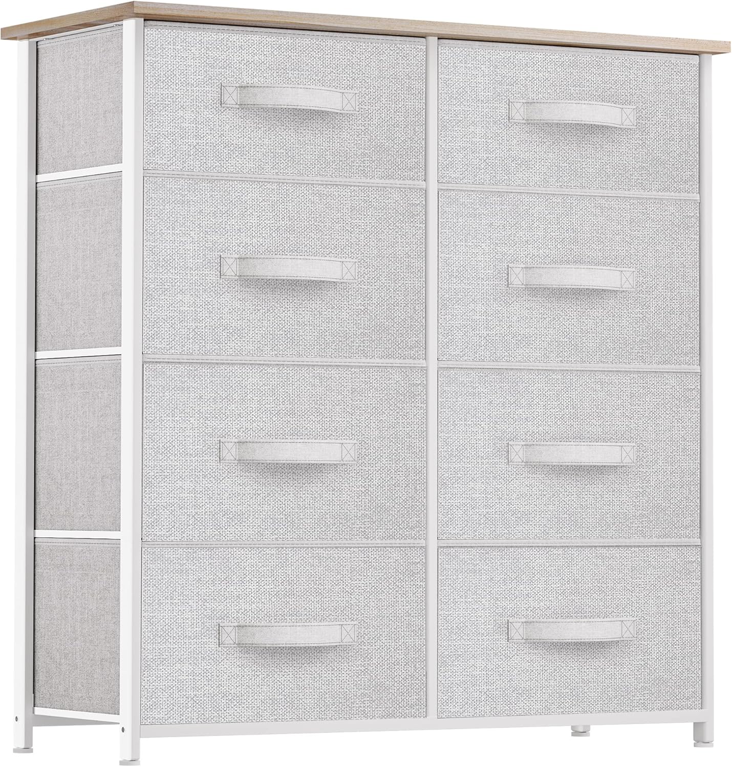 YITAHOME Fabric Dresser for Bedroom, Tall Dresser with 8 Drawers, Storage Tower with Fabric Bins, Chest of Drawers for Closet & Living Room - Sturdy Steel Frame, Wooden Top (Light Grey)