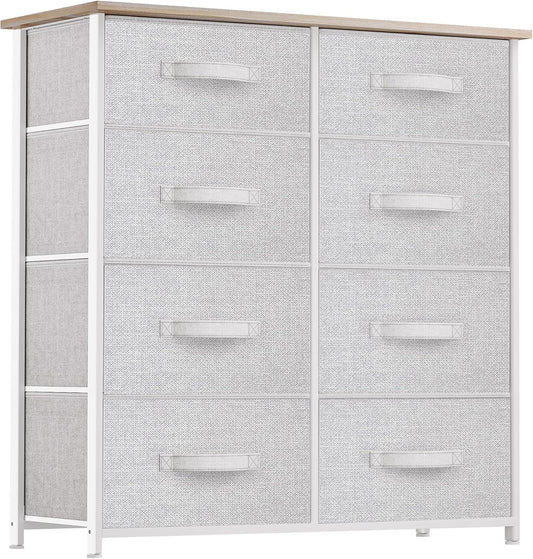 YITAHOME Fabric Dresser for Bedroom, Tall Dresser with 8 Drawers, Storage Tower with Fabric Bins, Chest of Drawers for Closet & Living Room - Sturdy Steel Frame, Wooden Top (Light Grey)