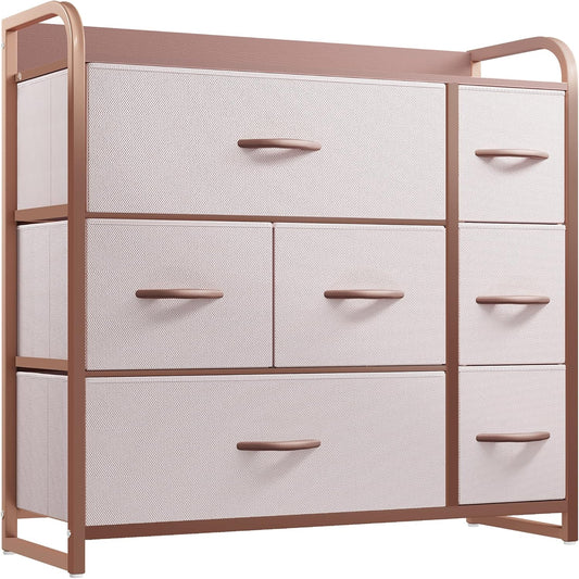 YITAHOME Dresser with 7 Drawers - Fabric Storage Tower, Organizer Unit for Bedroom, Living Room, Hallway, Closets - Sturdy Steel Frame, Wooden Top & Easy Pull Fabric Bins, Pink
