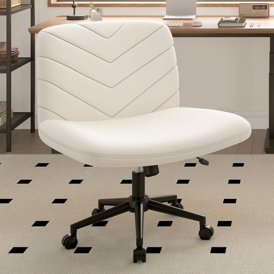 Yaheetech Wide Criss Cross Chair with Wheels, Comfy Armless Cross Legged Office Desk Chairs, Swivel Vanity Chair Computer Chairs for Home Office, Beige