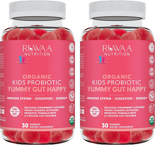 RUWAA NUTRITION Probiotic Gummies. Organic Kids Probiotic Chewable for Digestive Health & Immunity. Kids Pre & Probiotics Vitamins. No Allergens, Gluten-Free, Non-GMO, Probiotic for Children 60ct (2)