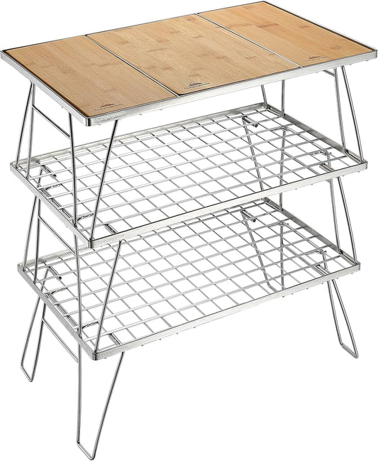 Campingmoon IGT Grill Table Stainless Steel w/Removable Center Compartment w/Storage Bag Triple-Tier CK-3-CP