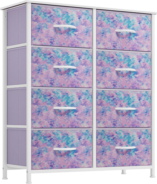 YITAHOME Fabric Dresser Drawer, Tall Storage Dresser with 8 Drawers, Dresser & Chest of Drawers, Storage Drawer Organizer for Closet, Living Room, Closets (Tie-dye Purple)