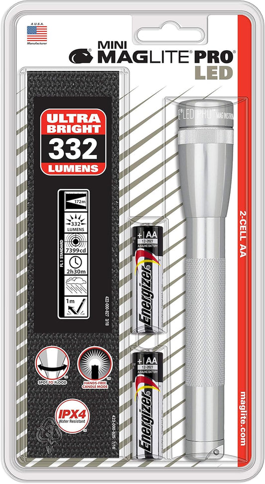 Mag Instrument Maglite Mini Mag AA Pro LED Flashlight 332 Lumens - Silver - SP2P10H