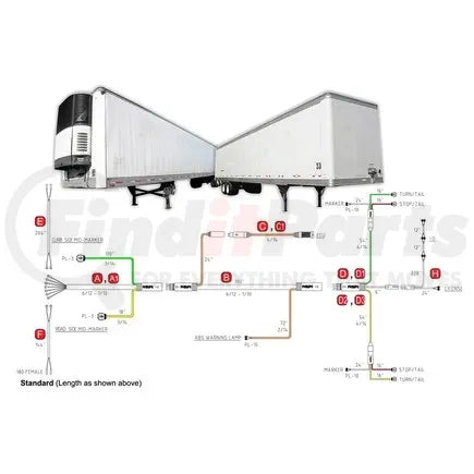 Phillips Industries 34-4030 - Trailer Wiring Harness - Rear Sill, Standard Pigtails, with 3 Stop-Tail-Turn and 1 Marker
