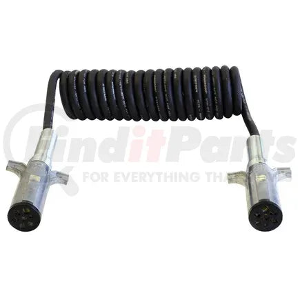 Tectran 7ETB222MG - Trailer Power Cable - 12 ft., 7-Way, Powercoil, Light Duty, Black, with Spring Guards