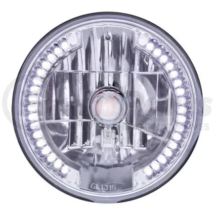 United Pacific 31379 - Crystal Headlight - RH/LH, 7&quot;, Round, Chrome Housing, High/Low Beam, H4, Low Beam, HB2, High Beam Bulb, with White 34 LED Position Light