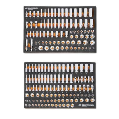 GEARWRENCH 104 Piece 3/8 Inch Metric and 85 Piece 3/8 Inch SAE Socket Set Bundle with Tray