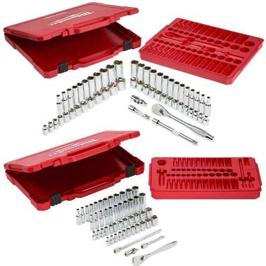 Milwaukee 106pc 1/4In &amp; 3/8In Dr SAE/Metric Mechanics Socket Set Bundle