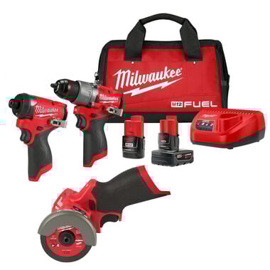 Milwaukee M12 FUEL Drill Driver, Impact Driver &amp; Cut Off Tool Combo Kit Bundle