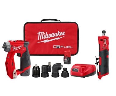Milwaukee M12 FUEL Installation Drill/Driver &amp; Straight Die Grinder Combo Kit Bundle