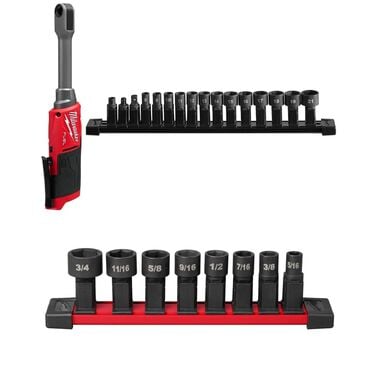 Milwaukee M12 Insider Extended Reach Ratchet (Bare Tool), 8 Piece Socket SAE Set Bundle