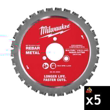 Milwaukee Rebar Cutting Blade for #10 1-1/4 Inch Rebar, 5 Pieces
