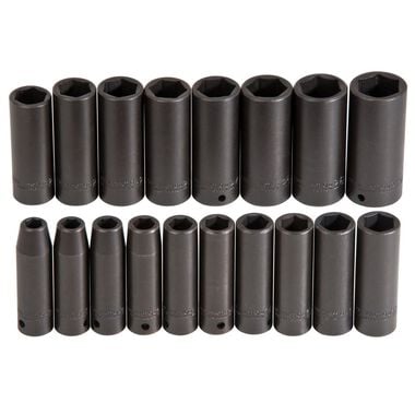 Proto 1/2 in Drive 18 Piece Deep Impact Socket Set 6 Point