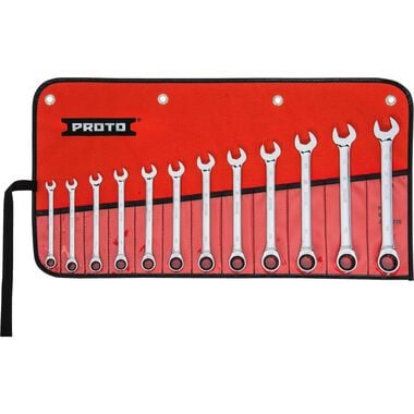 Proto 12 Piece Full Polish Metric Combination Non-Reversible Ratcheting Wrench Set